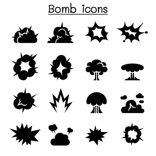 ilustraciones, imágenes clip art, dibujos animados e iconos de stock de diseño gráfico de explosión y bomba icono set vector ilustración - explosive