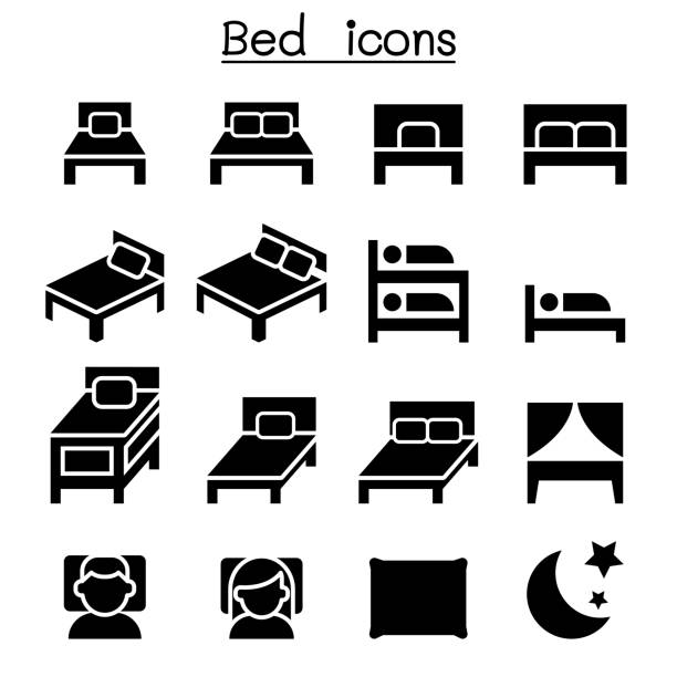 Bedroom & Mattress icon set Bedroom & Mattress icon set twin bed stock illustrations