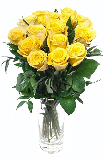 Beautiful Bouquet of yellow roses at white background isolated