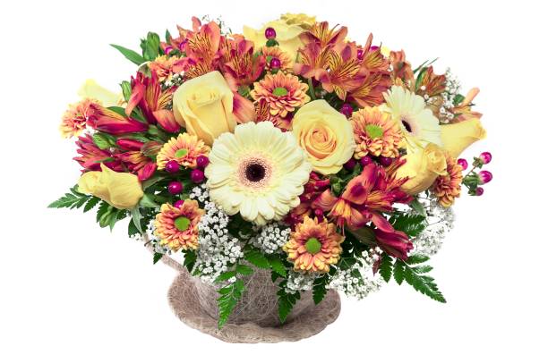 istock Beautiful basket colorful flowers 937707694