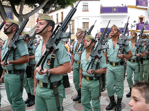Alora, Spain - April 10 2009: Foreign Legion soldiers taking part in Easter processions in Andalusia