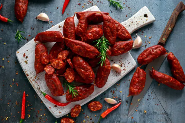 Spanish pork chorizo sausages made with paprika, garlic, chilli and rosemary.