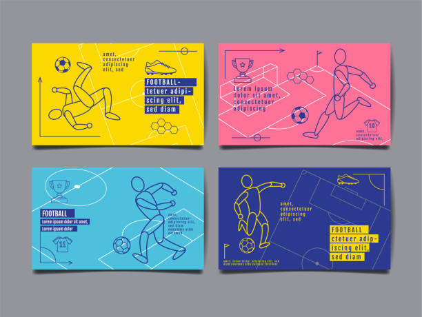 шаблон спорт layout дизайн, плоский дизайн, одной линии, графический иллюстрация, футбол, футбол, вектор иллюстрация. - field sports stock illustrations