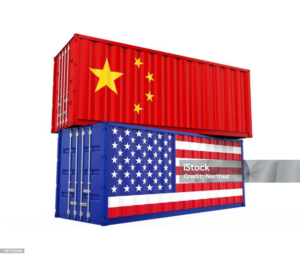Estados Unidos y China carga contenedor aislado. Guerra comercial concepto - Foto de stock de China libre de derechos