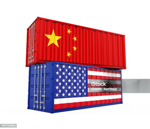 Estados Unidos Y China Carga Contenedor Aislado Guerra Comercial Concepto Foto de stock y más banco de imágenes de China