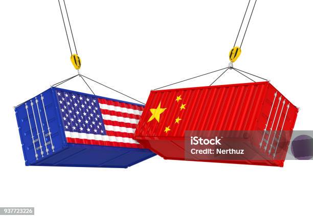 Usa Und China Cargocontainer Isoliert Handelskrieg Konzept Stockfoto und mehr Bilder von Behälter