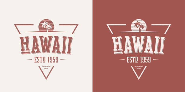 ilustraciones, imágenes clip art, dibujos animados e iconos de stock de estado de hawaii de textura vector vintage camiseta y ropa de diseño, tipografía, impresión, símbolo, cartel. - hawaii islands maui big island tropical climate