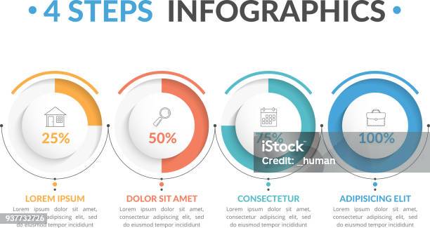 4 Étapes Infographie Vecteurs libres de droits et plus d'images vectorielles de Jauge - Jauge, Quatre objets, Graphisme d'information