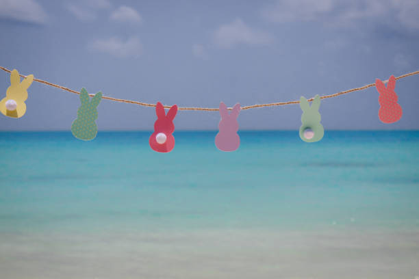 Tropical Easter Bunny by the sea in the Maldives
