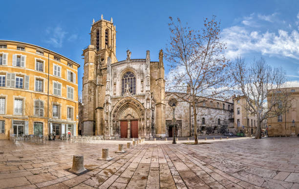 The Aix Cathedral in Aix-en-Provence, France stock photo