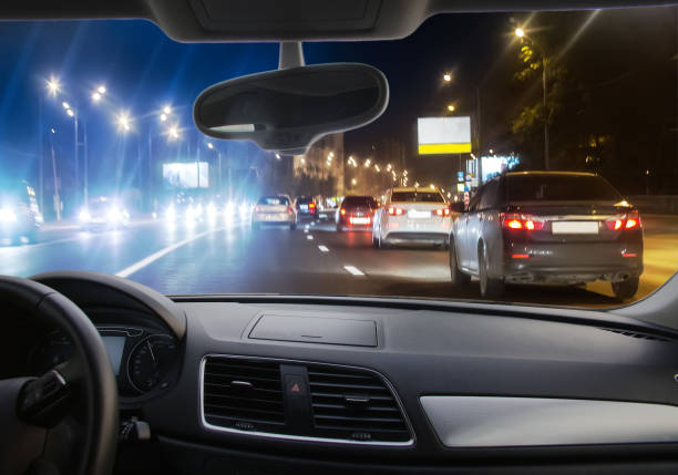 night wide highway - car dashboard night driving imagens e fotografias de stock