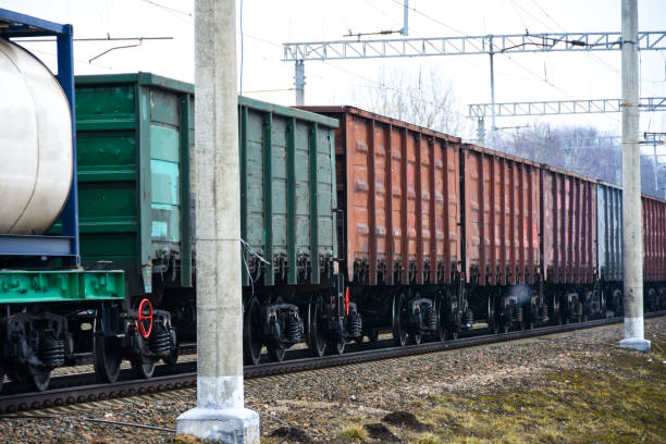 istock The freight railroad train travels along the railway tracks 937742852