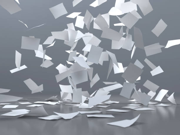 flying sheets of white paper flying sheets of white paper chaos photos stock pictures, royalty-free photos & images
