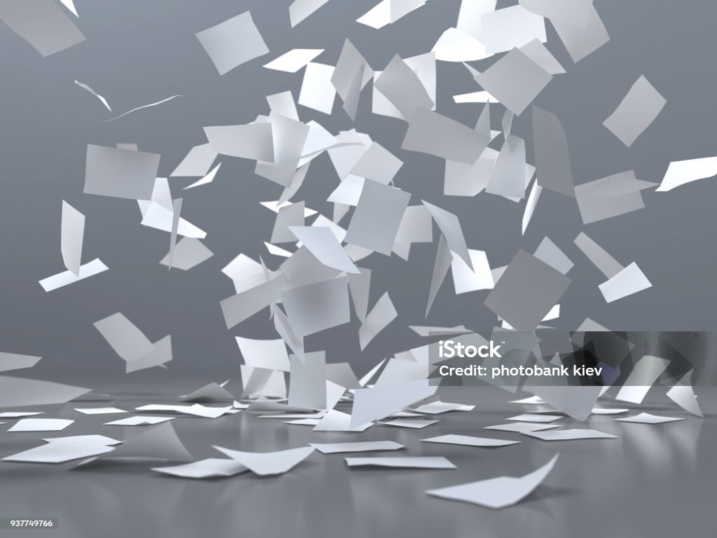 folhas de papel branco a voar - Foto de stock de Papel royalty-free