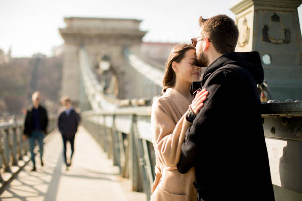 istock Loving couple on Chain bridge, Budapest 937754236