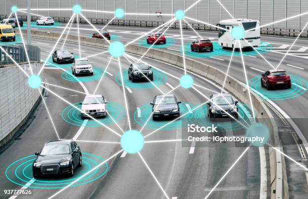 Autonomous Cars On Road Stock Photo - Download Image Now - Autonomous Technology, Radar, Technology