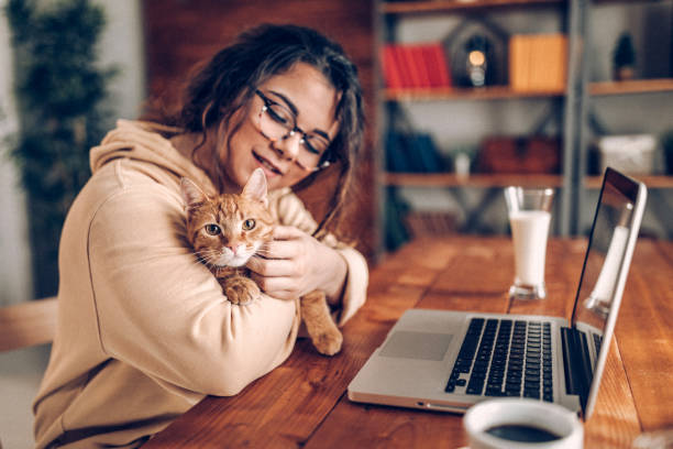 istock Enjoying working with my cat from home 937778444