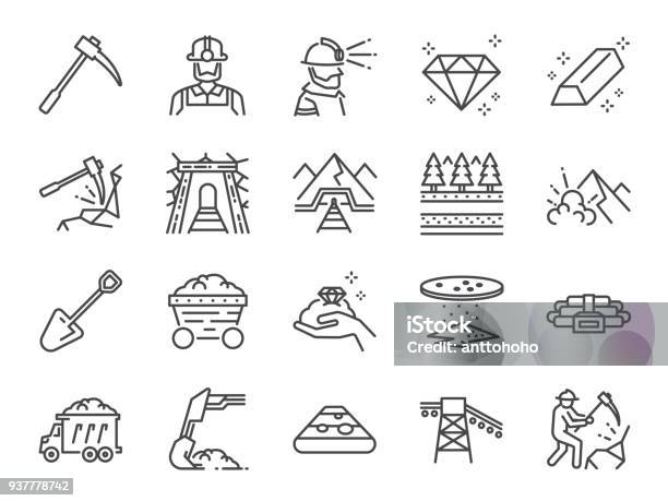 Mine Icon Set Included The Icons As Mining Worker Labor Coal Underground Digging Track Rail And More Stock Illustration - Download Image Now