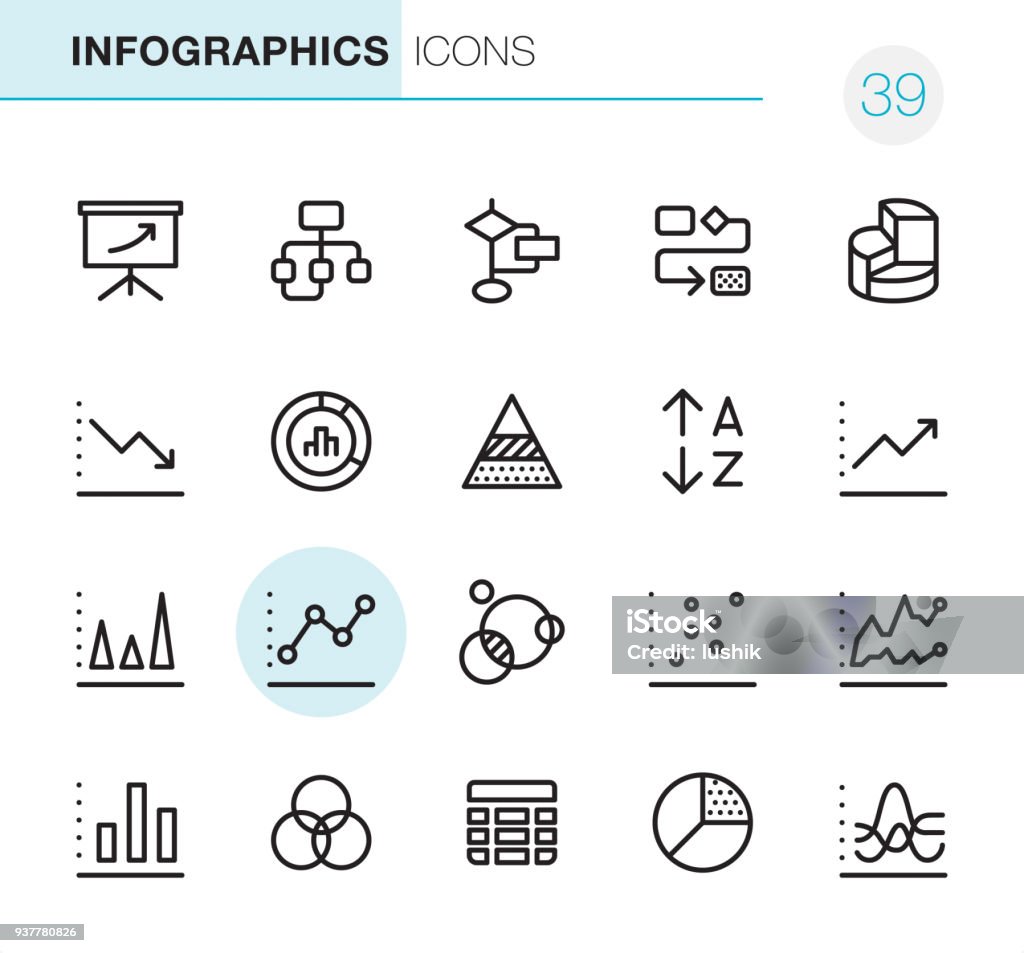 Infographics - Pixel Perfect icons 20 Outline Style - Black line - Pixel Perfect icons / Set #39 / Infographics / Icons are designed in 48x48pх square, outline stroke 2px.

First row of outline icons contains:
Projection Screen with growing arrow, Flow Chart, Planning Chart, Organization Chart, 3D Pie Chart;

Second row contains:
Moving Down Chart, Diagram, Pyramid Chart, Alphabetical Order, Moving Up Chart;

Third row contains:
Triangle Report Chart, Data line Chart, Circle Report Chart, Line Graph Chart, Financial Report Chart; 

Fourth row contains:
Bar Graph Chart, Multi - Layered Effect, Spreadsheet, Pie Chart, Dashboard Chart.

Complete Primico collection - https://www.istockphoto.com/collaboration/boards/NQPVdXl6m0W6Zy5mWYkSyw Icon Symbol stock vector