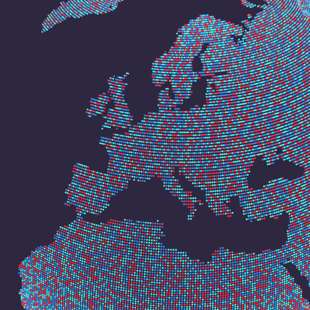 ilustrações, clipart, desenhos animados e ícones de áfrica e europa. mapa de vetor do mundo. conceito de marketing de negócios globais. estilo pontilhado. projeto para educação, ciência, apresentações web. - joining the dots (expressão inglesa)