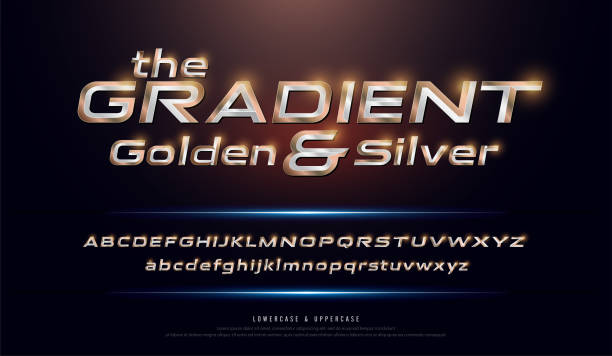 Elegant Silver and Golden Gradient Colored Metal Chrome alphabet font. Typography modern style gold font set for symbol, Poster, Invitation. vector illustration Elegant Silver and Golden Gradient Colored Metal Chrome alphabet font. Typography modern style gold font set for symbol, Poster, Invitation. vector illustration seria stock illustrations