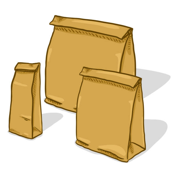 vektor-set von braun handwerk papiertüten für grossery einkaufen - paper bag brown paper recycled paper vector stock-grafiken, -clipart, -cartoons und -symbole