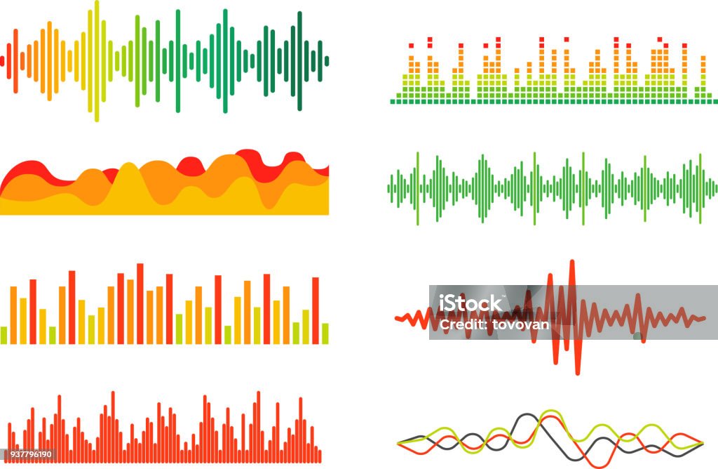 異なる色音の波ベクトルを設定します。ベクター アート - 音波のロイヤリティフリーベクトルアート