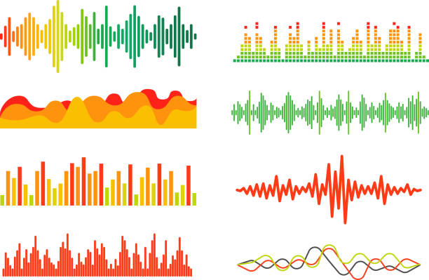 ilustrações, clipart, desenhos animados e ícones de conjunto de vetores de ondas de som de cor diferente. vector clipart - clip art audio