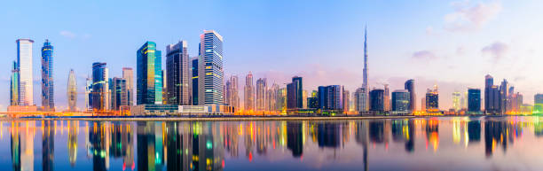 istock Panoramic view of the Downtown Dubai city Skyline at Sunset 937800498