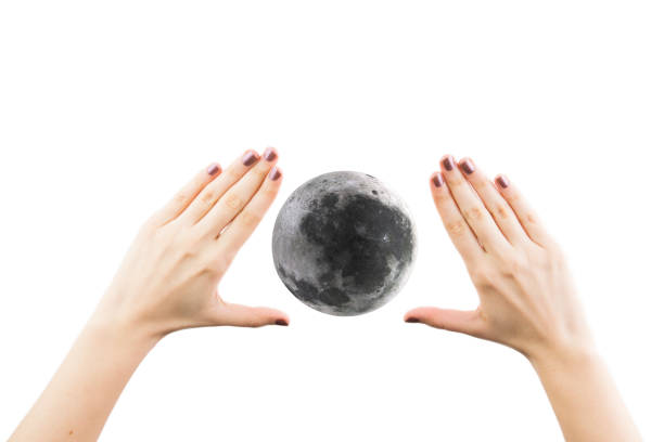 istock Woman Hand Holding 3D Rendering Of The Moon 937800504