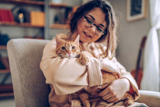 istock Young woman holding cat 937808484