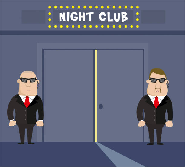 Entertainment club and two security Night club bouncer security staff stock illustrations