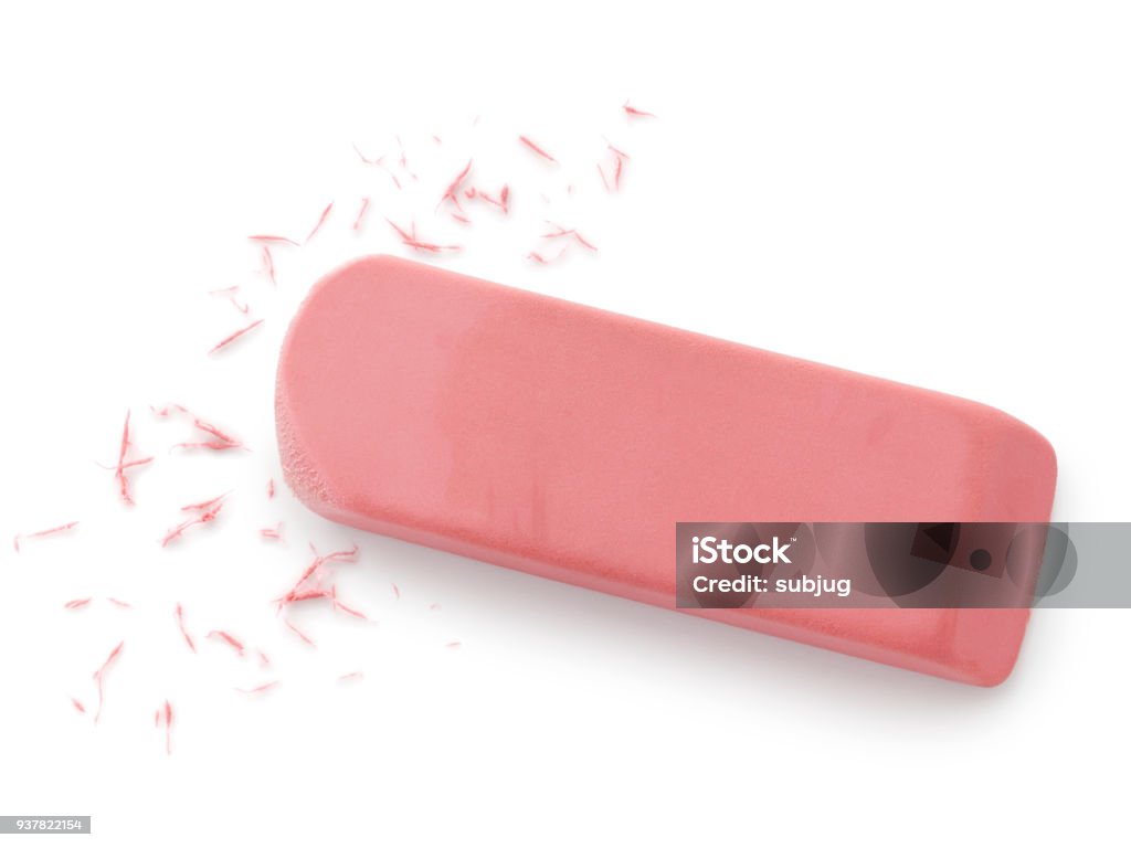 Pink Eraser Used pink eraser isolated on white Eraser Stock Photo