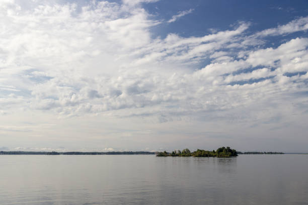 Finnish Lake landscape from Teijo National Park in autumn with a small boat on the lake