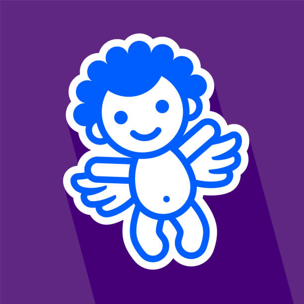 farbige aufkleber engel - angel cherub heart shape smiling stock-grafiken, -clipart, -cartoons und -symbole