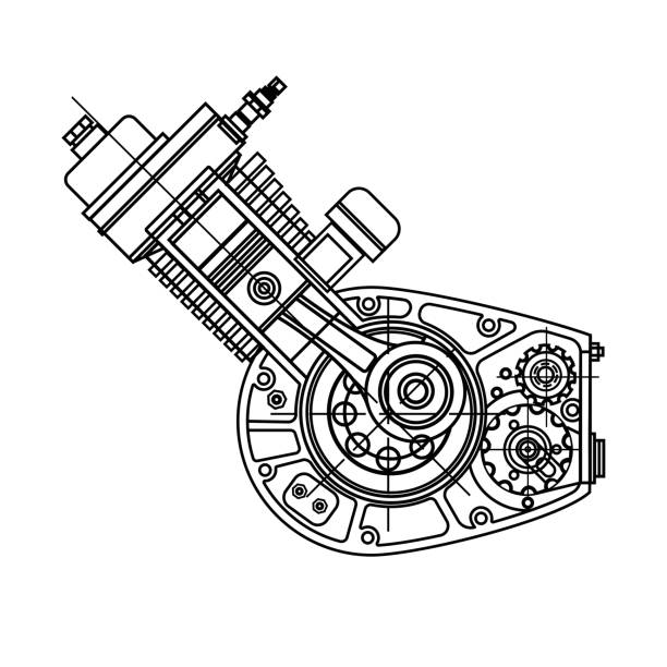 istock Motocycle engine design isolated in black background. It can be used as an illustration for the high-tech, systems and mechanisms, motors, development of engineering and research 937832856
