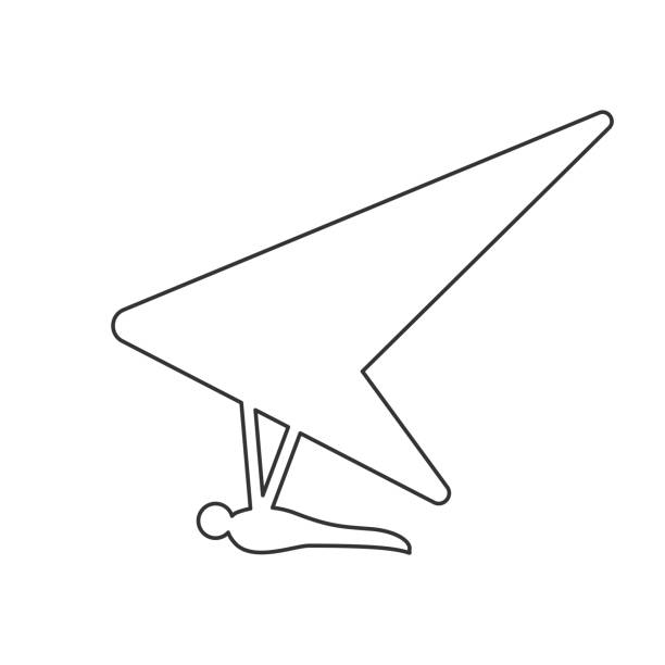 illustrations, cliparts, dessins animés et icônes de icône de contour noir de deltaplane sur fond blanc. icône de la ligne de vue latérale du deltaplane. - skydiving parachute hang glider silhouette