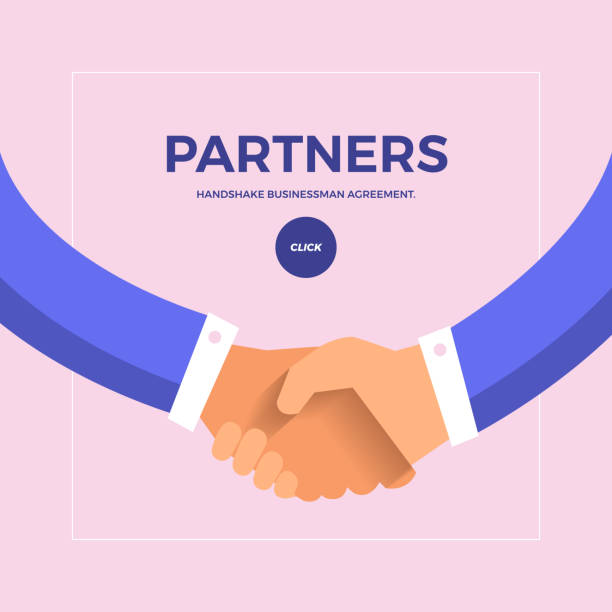 ilustraciones, imágenes clip art, dibujos animados e iconos de stock de negocio socio - businessman two people business person handshake