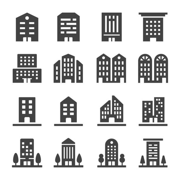 building icon building icon set bank financial building designs stock illustrations
