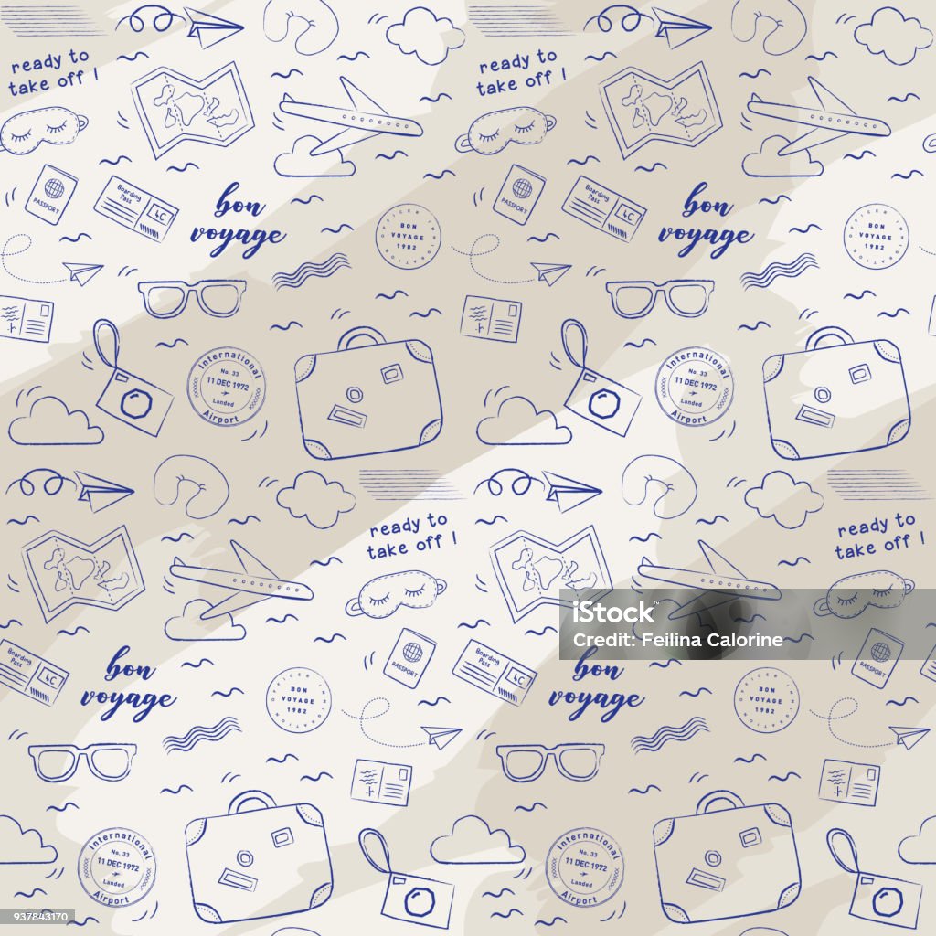 Doodle ready to take off airplane pattern Playful, cute, and flexible doodle set collection for brand who has fun style. The art vector graphic can be repeated. Doodle art suits for kids and traveling theme. Travel stock vector