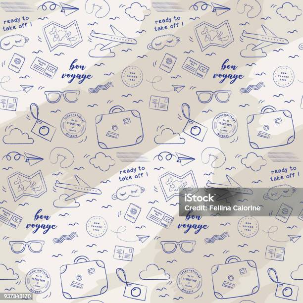 Doodle Ready To Take Off Airplane Pattern Stock Illustration - Download Image Now - Travel, Pattern, Doodle