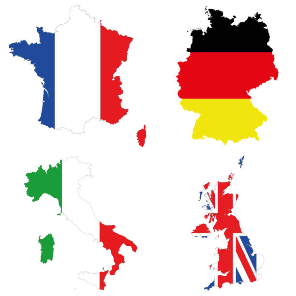 deutschland, italien, frankreich, vereinigtes königreich. - uk map british flag england stock-grafiken, -clipart, -cartoons und -symbole