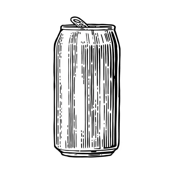 Vector illustration of Aluminum can. Hand drawn vector vintage engraving illustration isolatedon on white background.  For web, poster, invitation to beer party