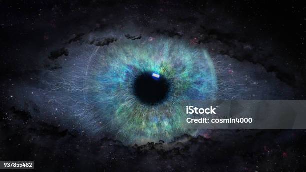 Open Eye In Space Stock Photo - Download Image Now - Eye, Outer Space, God