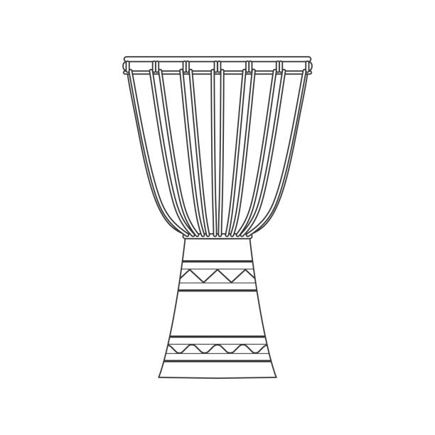 Isolated decorative ornate djembe on white background. Black outline musical instrument. Isolated decorative ornate djembe on white background. Black outline musical instrument cartoon of a african bongo drums stock illustrations