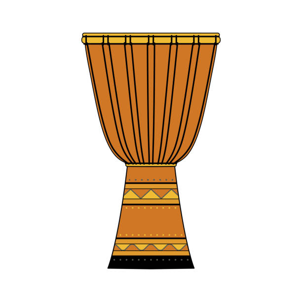 Isolated colorful decorative ornate djembe on white background. Colored musical instrument. Isolated colorful decorative ornate djembe on white background. Colored musical instrument cartoon of a african bongo drums stock illustrations