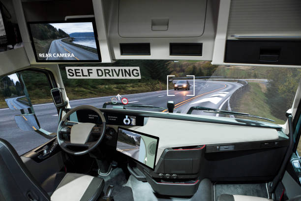 istock Self driving electric truck on a road 937885100