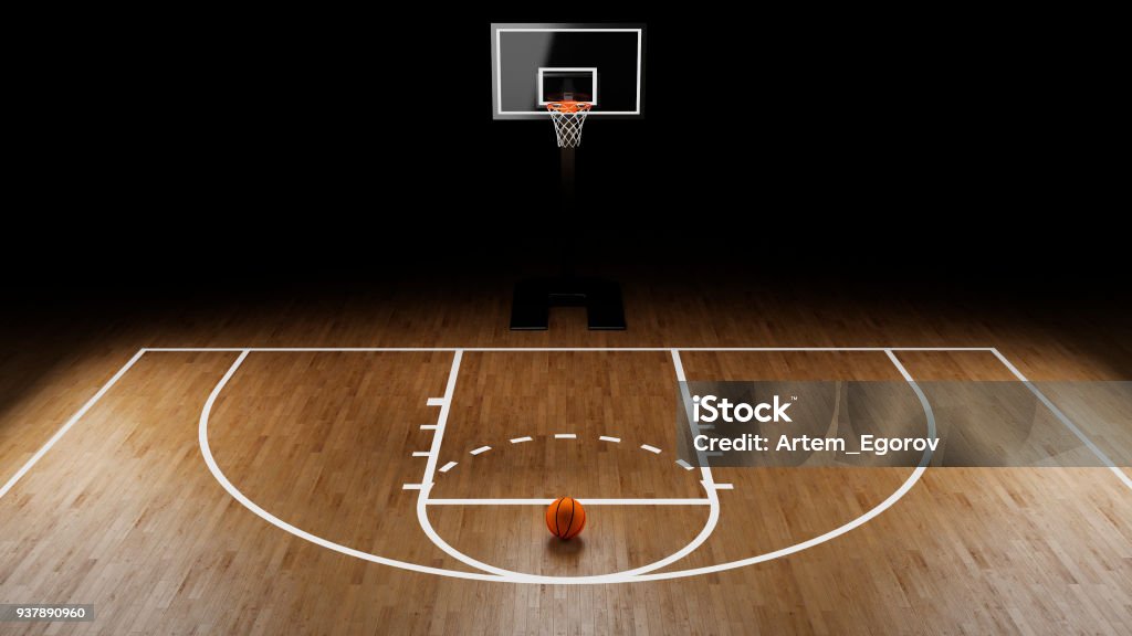 Quadra de basquete com bola de basquete - Foto de stock de Basquete royalty-free