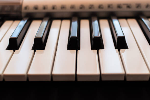 istock Piano keys toned,close-up. Front view. Electronic synthesizer. 937893966