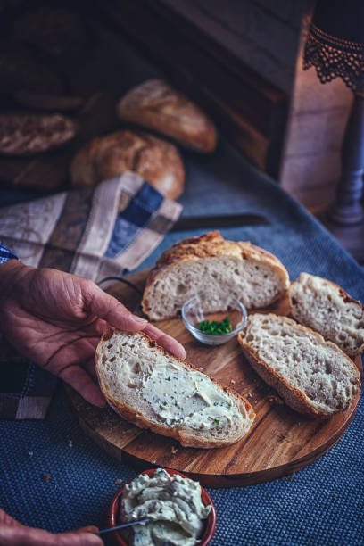 istock Homemade Bread with Fresh Cream Cheese with Chives 937896372